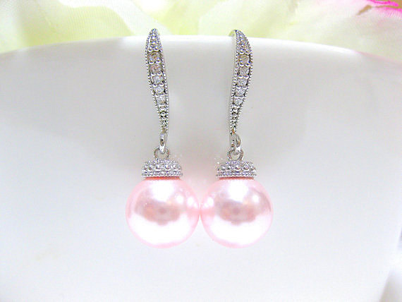 Blush Pink Earrings Wedding Pearl Jewelry Swarovski 10mm Rosaline Pearl Light Pink Pearl Earrings Bridesmaids Gift Wedding Jewelry (e005)