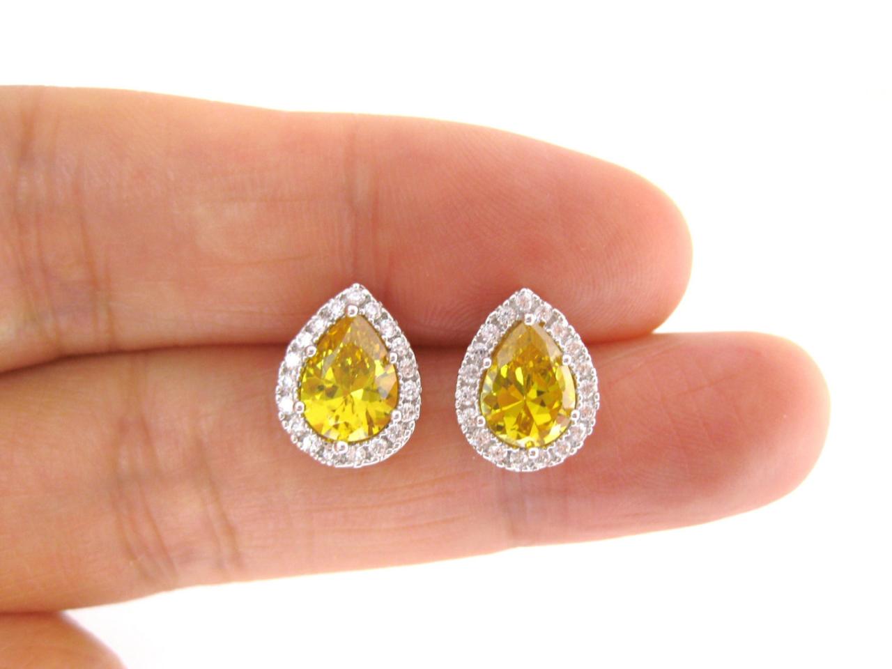 Sunflower Yellow Cubic Zirconia Earrings Teardrop Stud Earrings Bridal Earrings Wedding Jewelry Bridesmaids Gift Yellow Stud Earrings (e155)