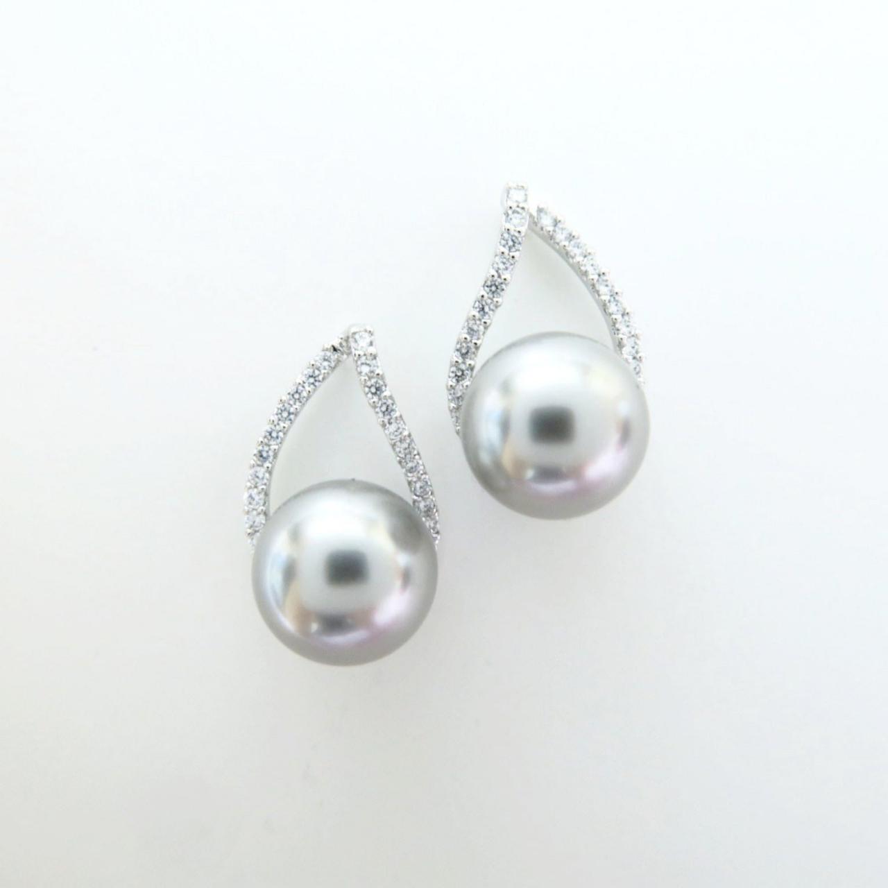 Light Grey Pearl Earrings Bridal Pearl Stud Earrings Swarovski 10mm Pearl Wedding Earrings Cubic Zirconia Teardrop Bridesmaid Gift (e105)