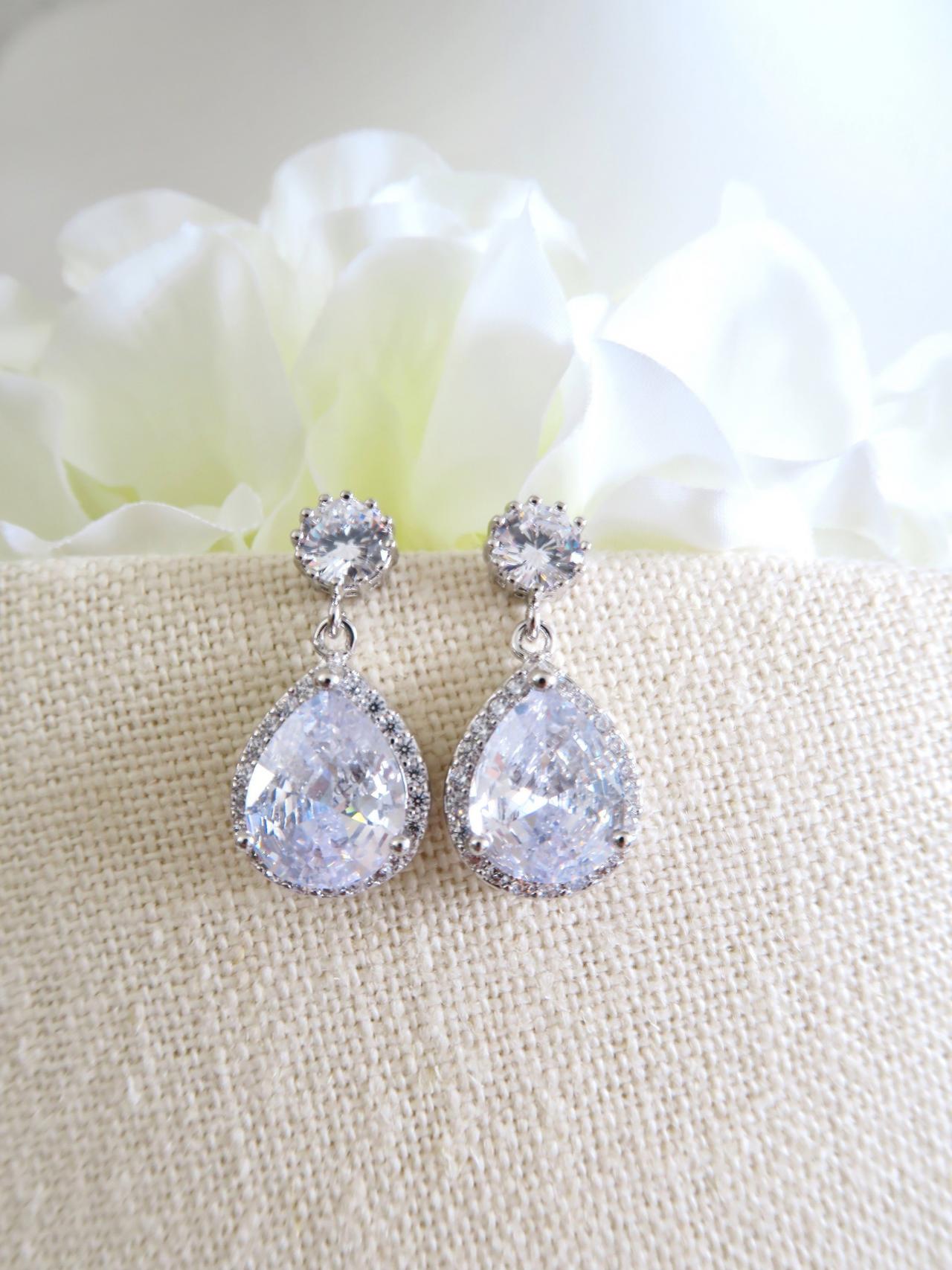 Bridal Crystal Earrings Large Lux Cubic Zirconia Teardrop Wedding Earrings Drop Dangle Bridesmaid Gift Birthday Gift (e033)