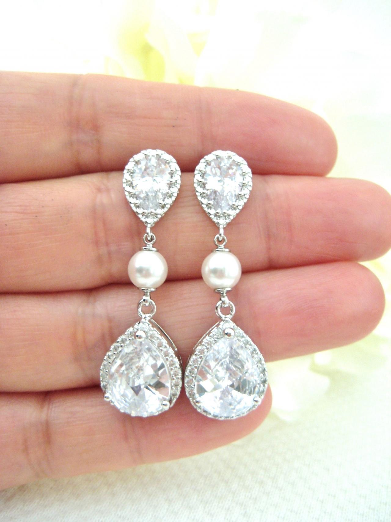 Bridal Crystal Earrings Cubic Zirconia Teardrop Wedding Jewelry Bridesmaids Gift Drop Dangle Earrings Sparky Earrings Birthday Gift (e021)