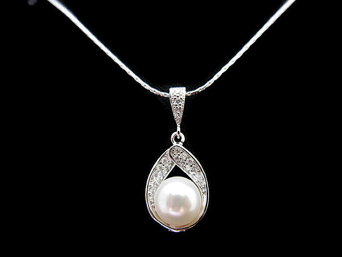Bridal Pearl Necklace Swarovski 8mm Pearl Cubic Zirconia Teardrop Necklace Wedding Jewelry Bridesmaid Gift Dangle Drop Necklace (n057)