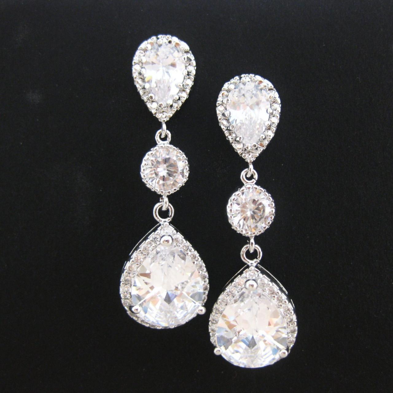 Bridal Crystal Earrings, Cubic Zirconia Teardrop Earrings, Wedding Jewelry, Bridesmaids Gift, Drop Dangle Earrings, Sparky Earrings (e021)