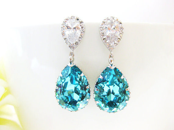 Teal swarovski crystal earrings clearance