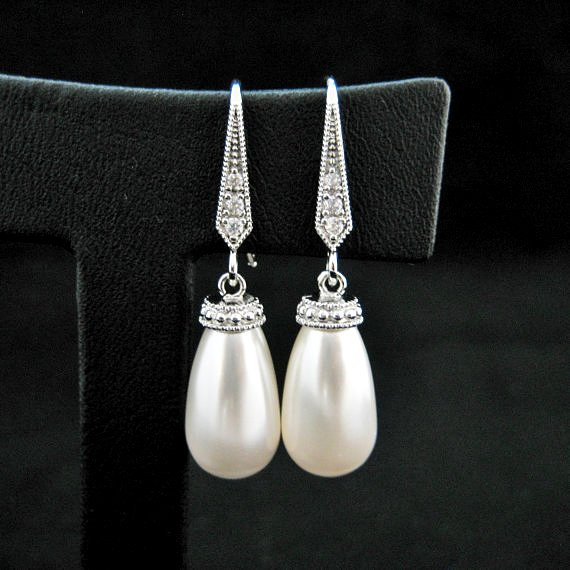 Bridal Pearl Earrings Swarovski Teardrop Pearl Earrings Drop Dangle Earrings Bridesmaid Gift Wedding Pearl Earrings Pearl Jewelry (e205)