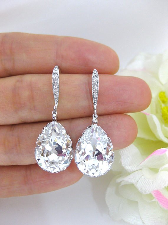 Bridal Crystal Earrings Wedding Jewelry Swarovski Crystal Teardrop Earring Bridesmaid Gift Bridal Party Earrings Long Bridal Earrings (e122)