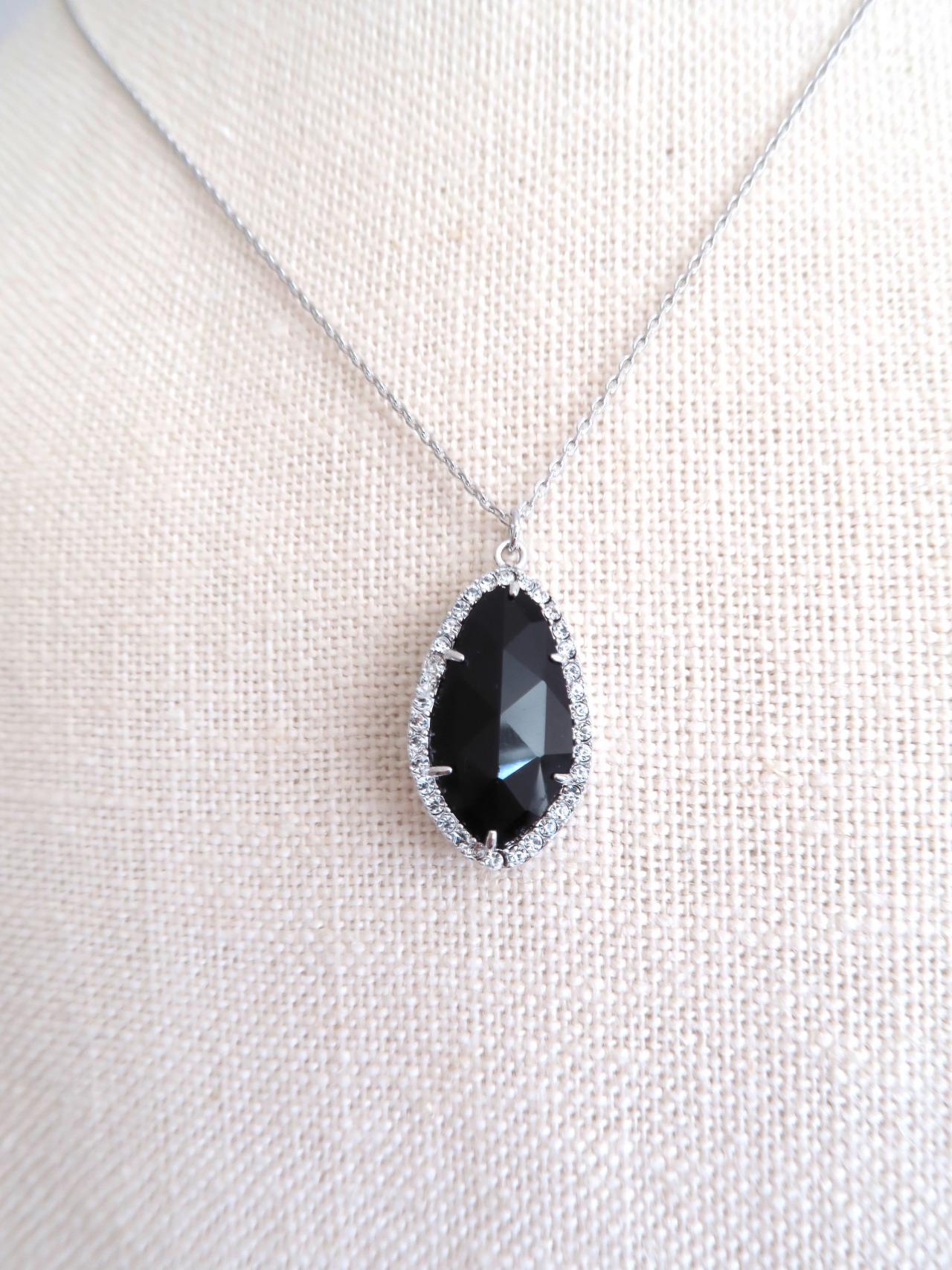 Cloudy Charcoal Teardrop Necklace Cloudy Black Crystal Charm Necklace Back Wedding Necklace Bridesmaids Gift Birthday Gift (n013)