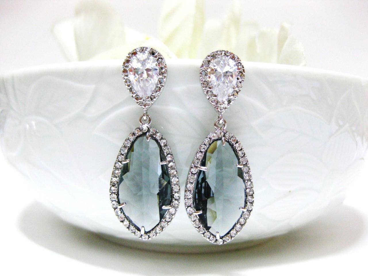 Dark Grey Charcoal Black Diamond Teardrop Earrings Cubic Zirconia Stud Earrings Bridesmaid Gift Wedding Jewelry Bridal Earrings (e055)