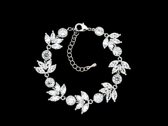 Wedding Bracelet Bridal Bracelet Crystal Clear Bracelet Cubic Zirconia Bracelet Floral Bracelet White Gold Bracelet Wedding Jewelry (b004)