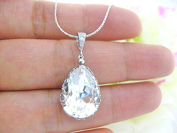 Crystal Teardrops Necklace Swarovski Crystal Necklace Wedding Necklace Bridesmaid Gift Bridal Drop Necklace (N023)