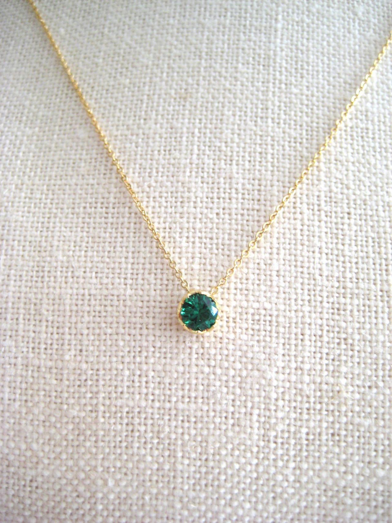 Emerald Green Crystal Charm Necklace May Birthday Stone Necklace Wedding Pendant Minimalist Jewelry Christmas Gift Gold Earrings (n106)