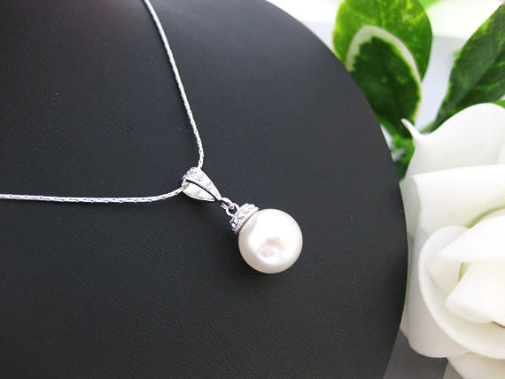 Bridal Pearl Necklace Wedding Jewelry Swarovski 10mm Round Pearl Necklace Bridesmaid Gift Wedding Necklace Single Pearl Necklace (n005)