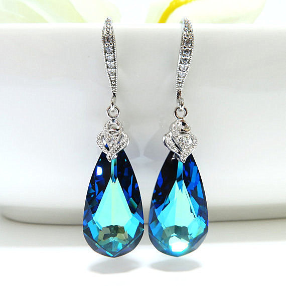 Bermuda blue swarovski crystal earrings 2025
