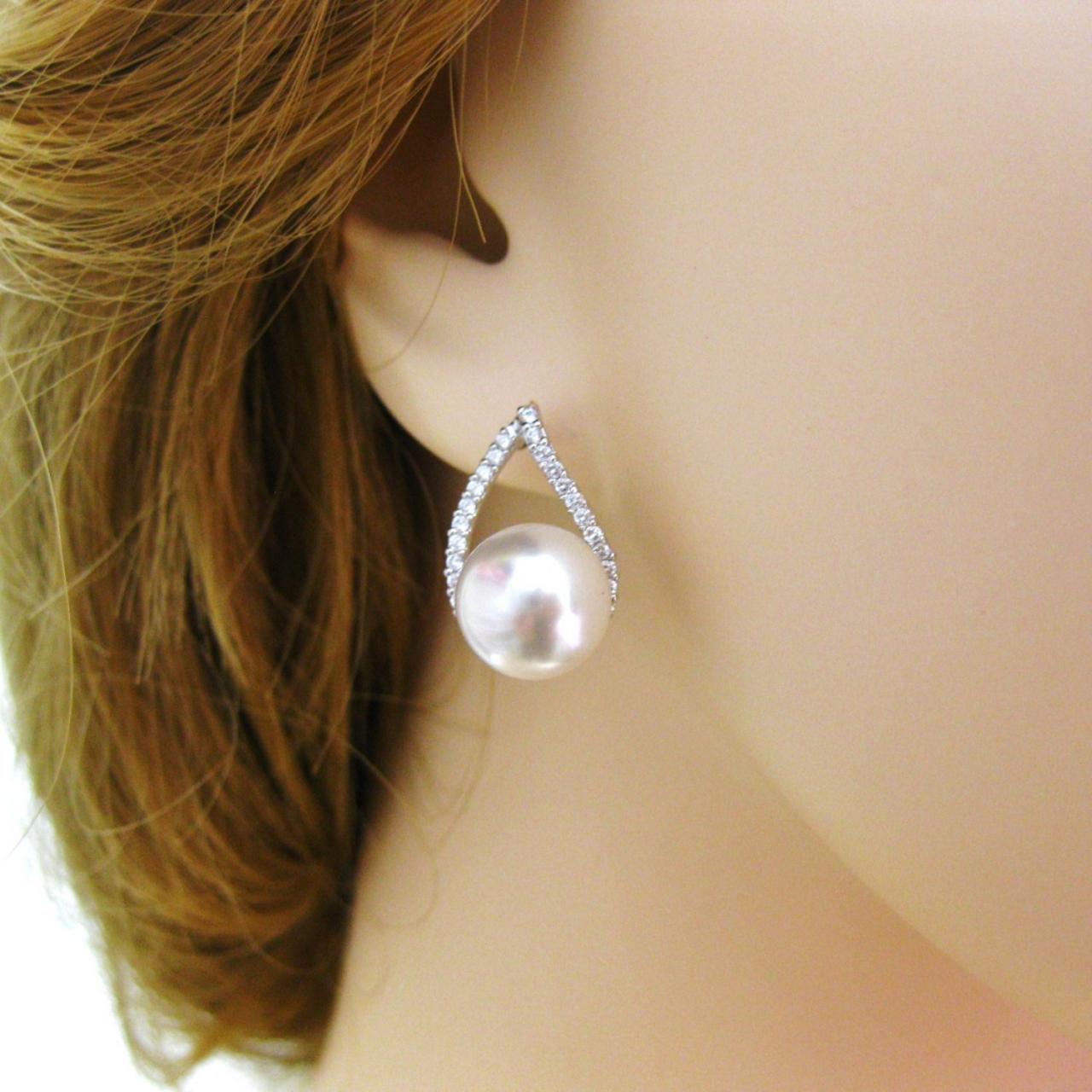 Bridal Teardrop Pearl Earrings Silver