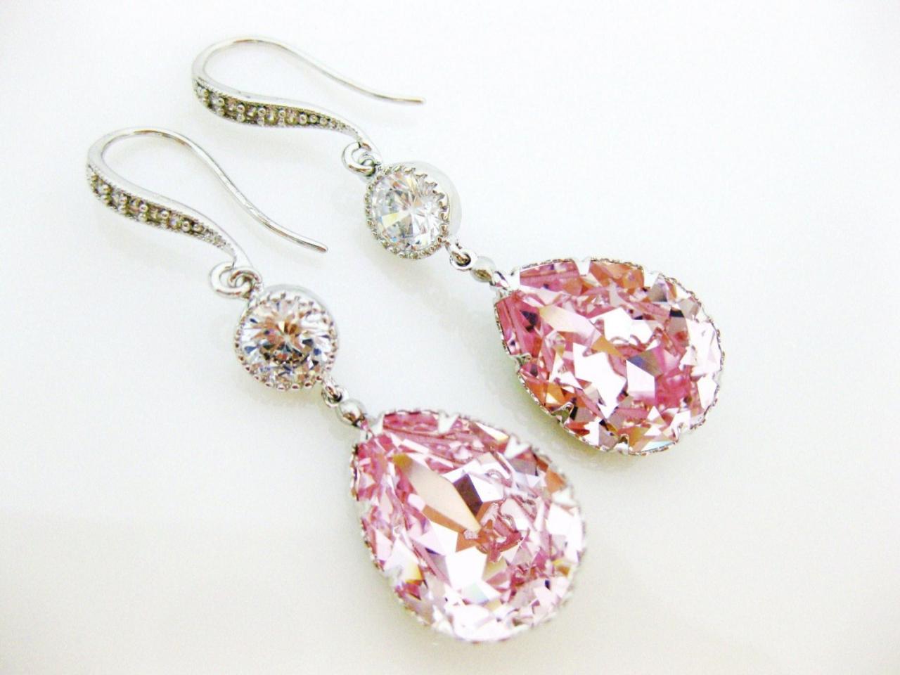 Blush Pink Teardrop Earrings Swarovski Rosaline Crystal Earrings Light Pink Earrings Bridesmaids Gift Bridal Jewelry Cubic Zirconia (e172)