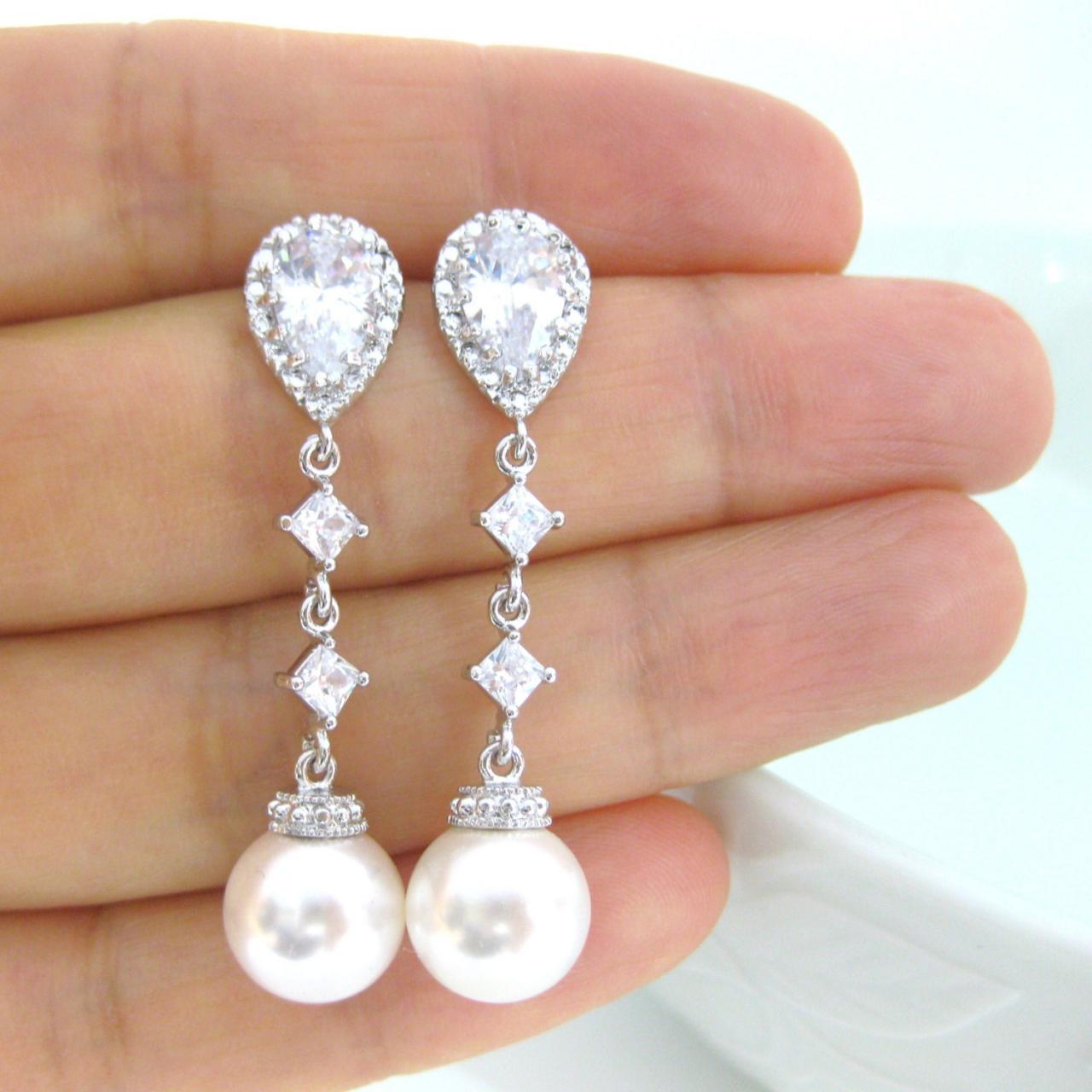 Bridal Pearl Earrings Wedding Jewelry Bridesmaid Gift Bridesmaid Earrings Swarovski Pearl Earrings (e036)