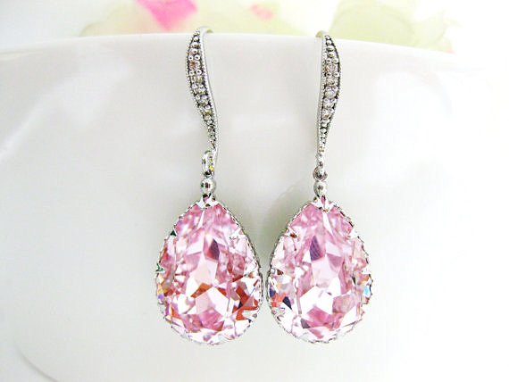 Rose Gold, Dusty Rose, Pink, Crystal Drop Earrings, Crystal Cluster Earrings, Rose Gold Wedding, Bridesmaid Gift, Pierced