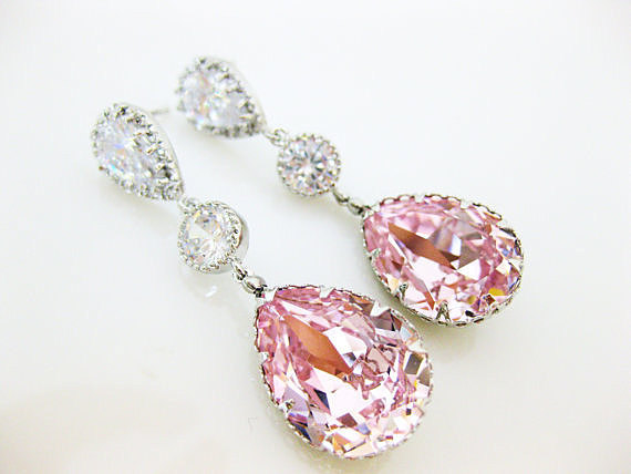 Bridal Blush Pink Teardrop Earrings Swarovski Rosaline Earrings Light Pink Earrings Bridesmaids Gift Wedding Jewelry Bridal Jewelry (e165)