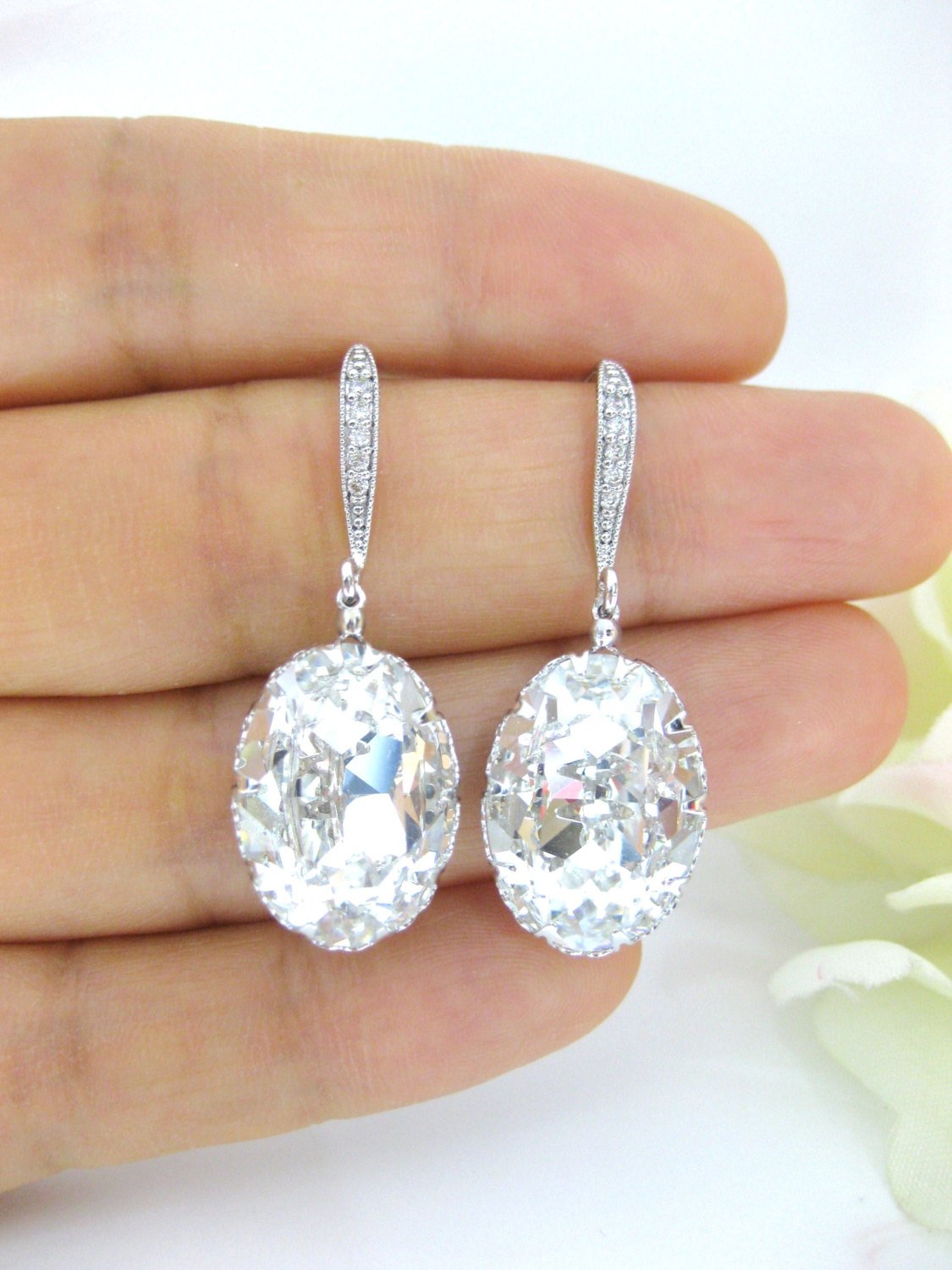 Bridal Crystal Earrings Swarovski Oval Crystal Teardrop Wedding Earrings Bridesmaid Gift Bridal Drop Dangle Earrings Bridal Gift (e169)