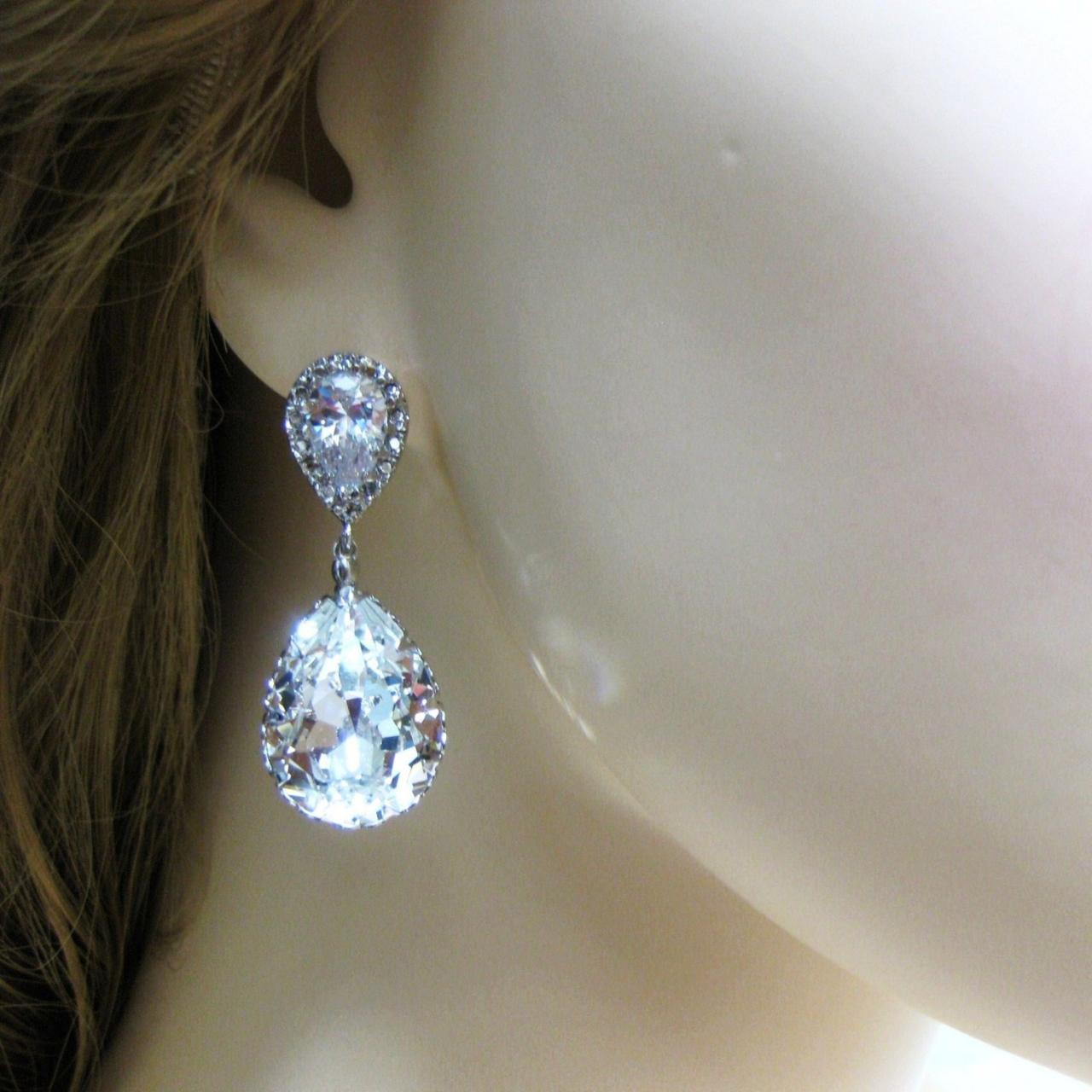 Bridal Crystal Earrings Wedding Jewelry Swarovski Crystal Teardrop Earring Wedding Jewelry Bridesmaid Gift Long Bridal Earrings (e008)