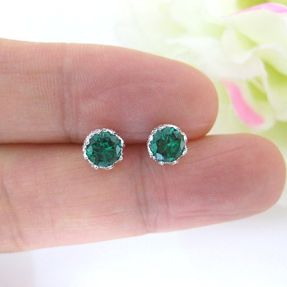 Emerald Green Earrings Cubic Zirconia Stud Earrings Wedding Jewelry Sparky Earrings Minimalist Jewelry Christmas Gift Gold Earrings (e106)