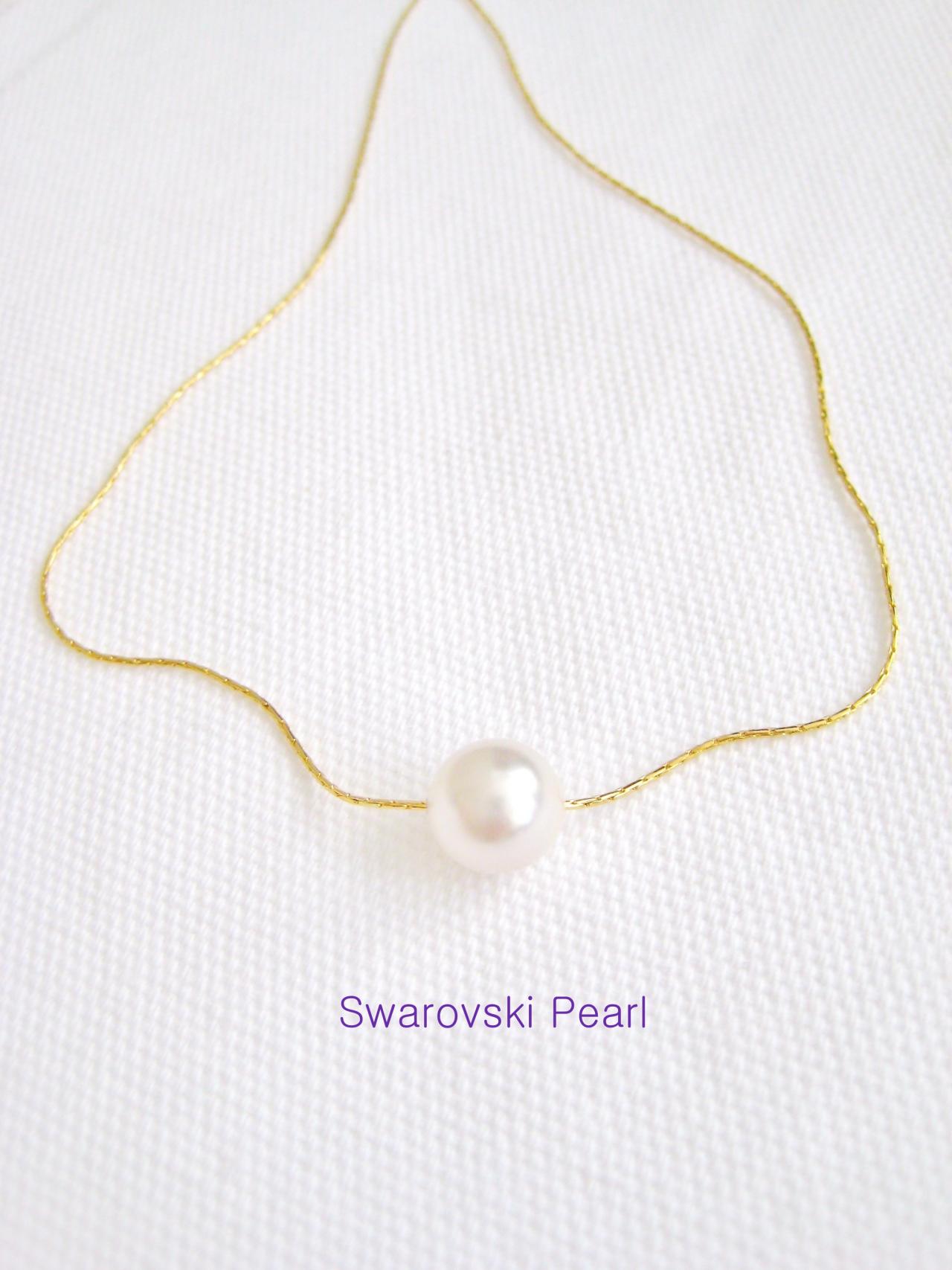 Bridal Single Pearl Necklace Wedding Jewelry Swarovski 8mm Or 10mm Round Pearl Bridesmaid Gift Minimalist Necklace Gold Necklace (n027)
