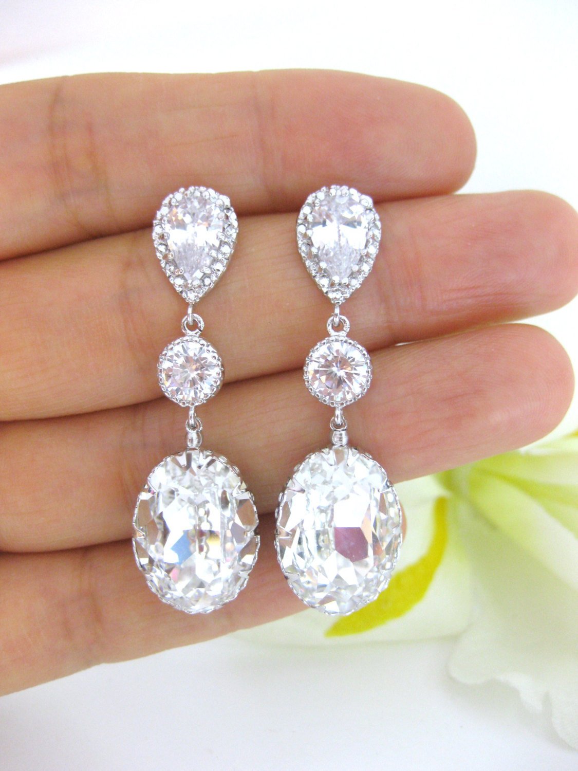 Bridal Crystal Teardrop Earrings Swarovski Oval Teardrop Earrings Wedding Jewelry Bridesmaids Gift Drop Dangle Earrings (e175)