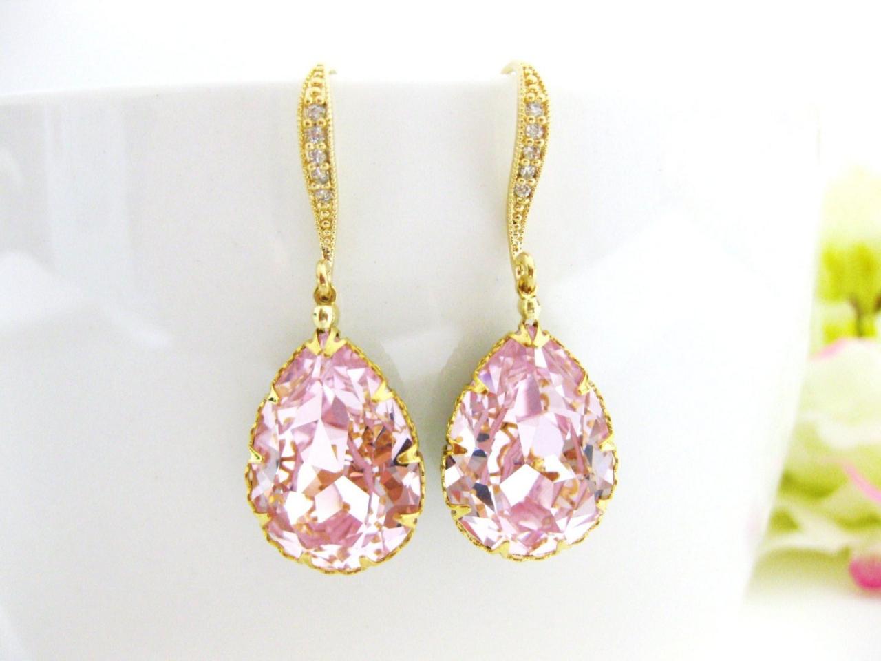 Bridal Blush Pink Teardrop Earrings Swarovski Rosaline Earrings Light Pink Earrings Bridesmaids Gift Wedding Jewelry Bridal Jewelry (e136)