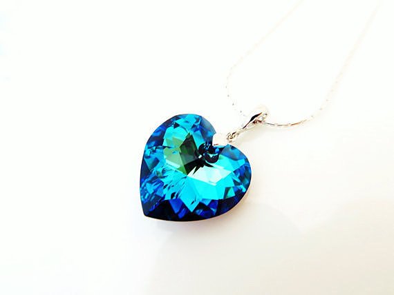 Swarovski Bermuda Blue Heart Crystal Pendant Necklace Bridal Necklace Wedding Jewelry Bridesmaid Gift Valentine's Day Something Blue