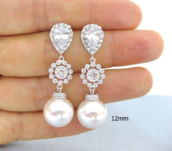 Bridal Pearl Earrings Wedding Jewelry Swarovski 12mm Pearl Bridesmaids Gift Bridal Chandelier Earrings With Pearls(e113)