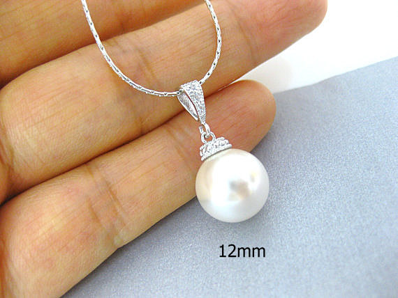 Bridal Pearl Necklace Swarovski 12mm Round Pearl Necklace Pearls Drop Necklace Bridesmaid Necklace Wedding Jewelry Bridesmaid Gift (n049)