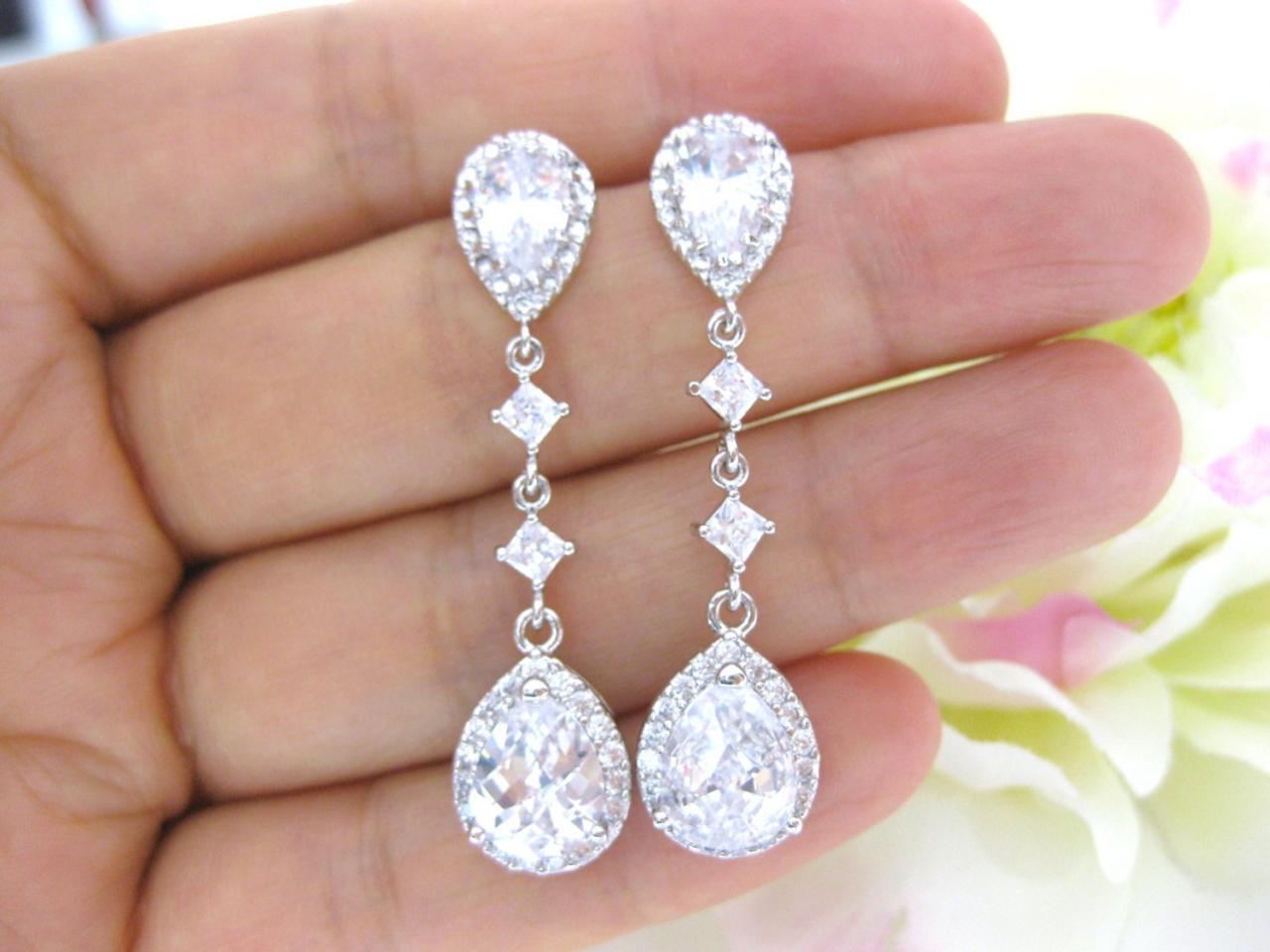 Cubic Zirconia Teardrop Earrings Bridal Drop Dangle Earrings Wedding Jewelry Bridesmaids Gift Sparky Earrings (e188)