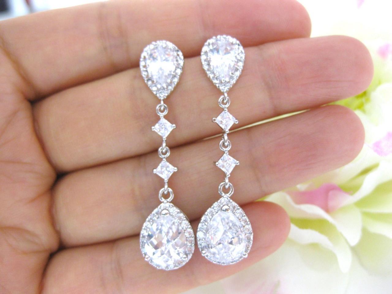Cubic zirconia drop earrings wedding cheap