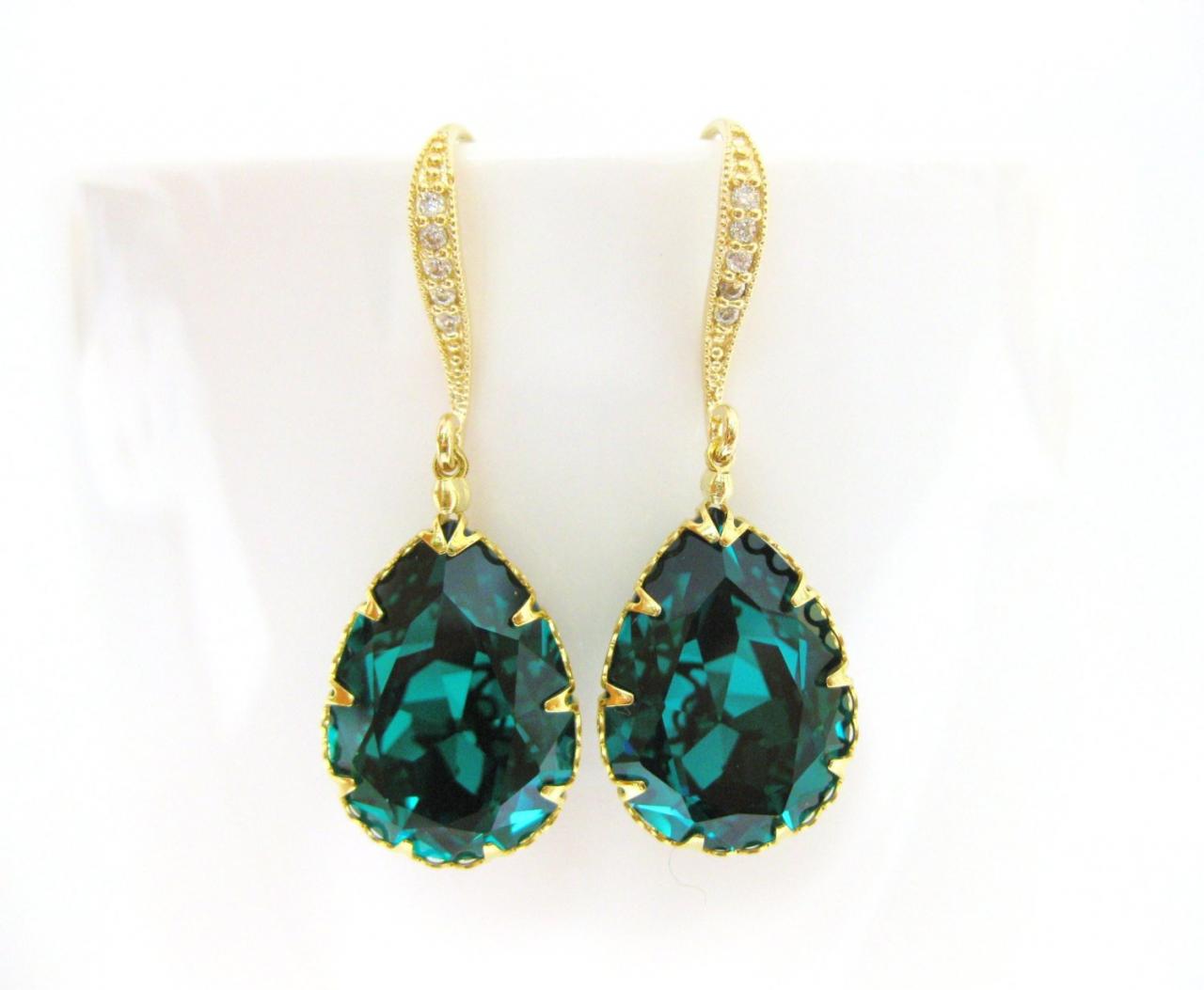 Emerald Green Earrings Swarovski Crystal Teardrop Earrings Wedding Jewelry Bridal Earrings Bridesmaid Gift Dangle Drop Earrings (e135)