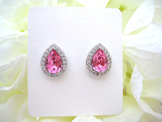 Swarovski Rose Pink Stud Earrings Light Pink Crystal Earrings Teardrop Earrings Bridesmaids Gift Cubic Zirconia Stud Earrings (e303)
