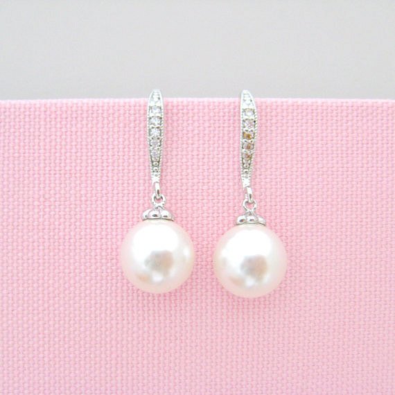 Pearl Bridal Earrings Swarovski 10mm Pearl Wedding Jewelry Bridesmaid Gift Mother Of Bride Gift Bridal Party Gifts (e004)