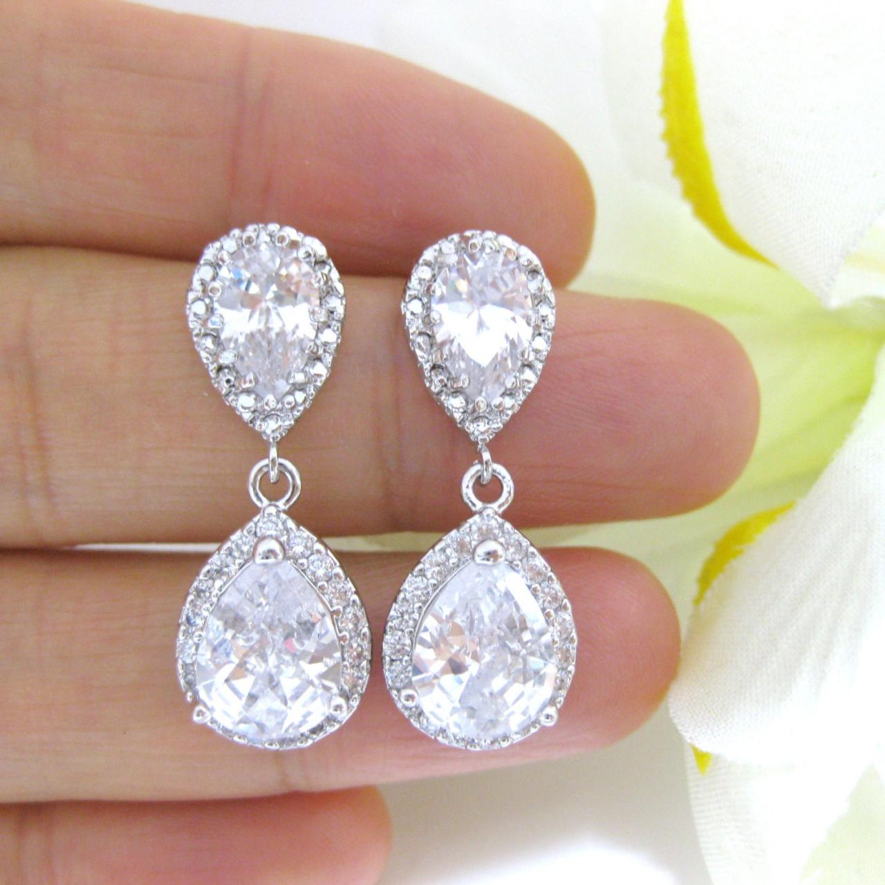 Bridal Teardrop Earrings Wedding Jewelry Lux Cubic Zirconia Earrings Crystal Teardrop Earrings Bridesmaid Gift Dangle Drop Earrings (e125)