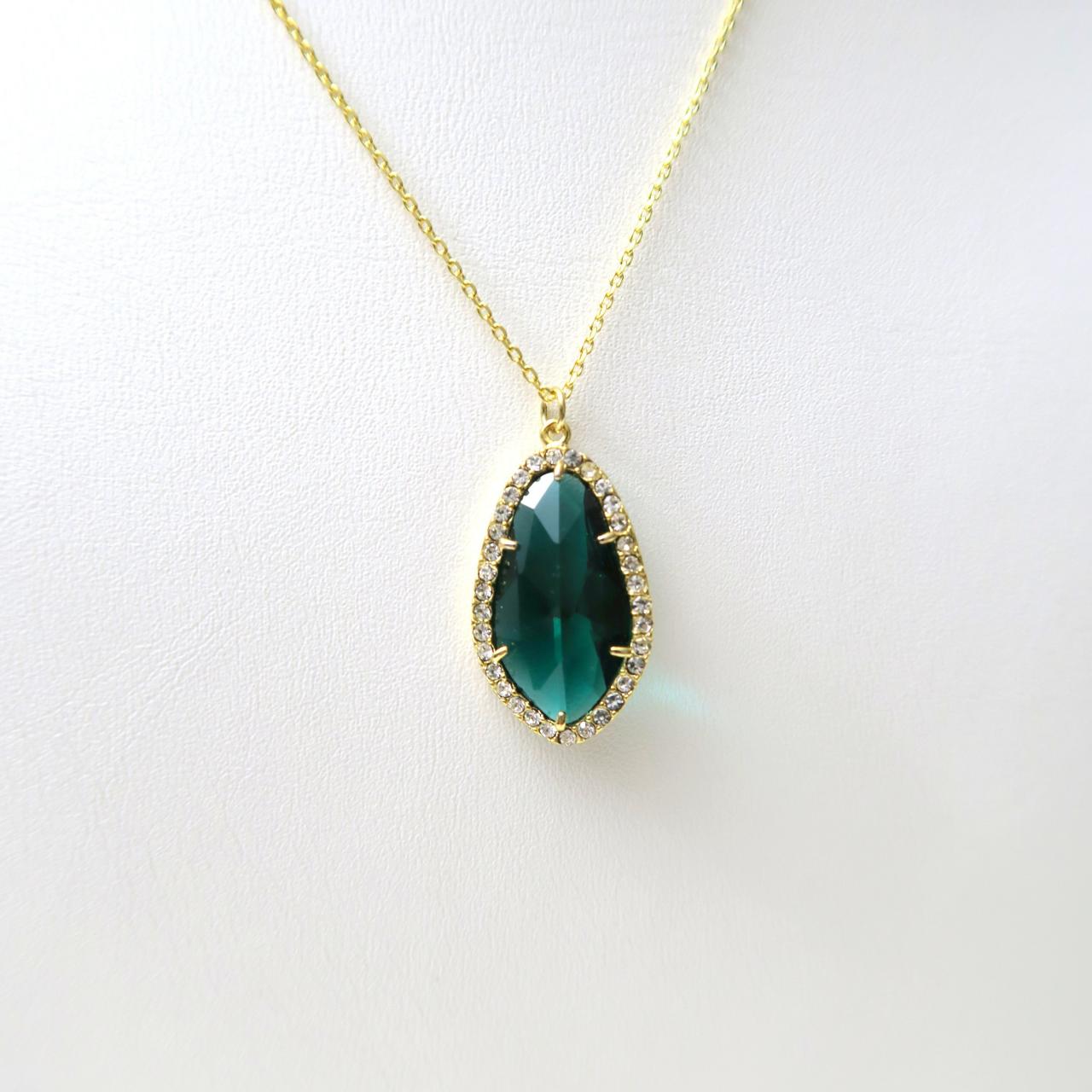 Emerald Green Teardrop Necklace Crystal Charm Necklace Green Wedding Bridal Necklace Bridesmaids Gift Birthday Gift Valentine's Day