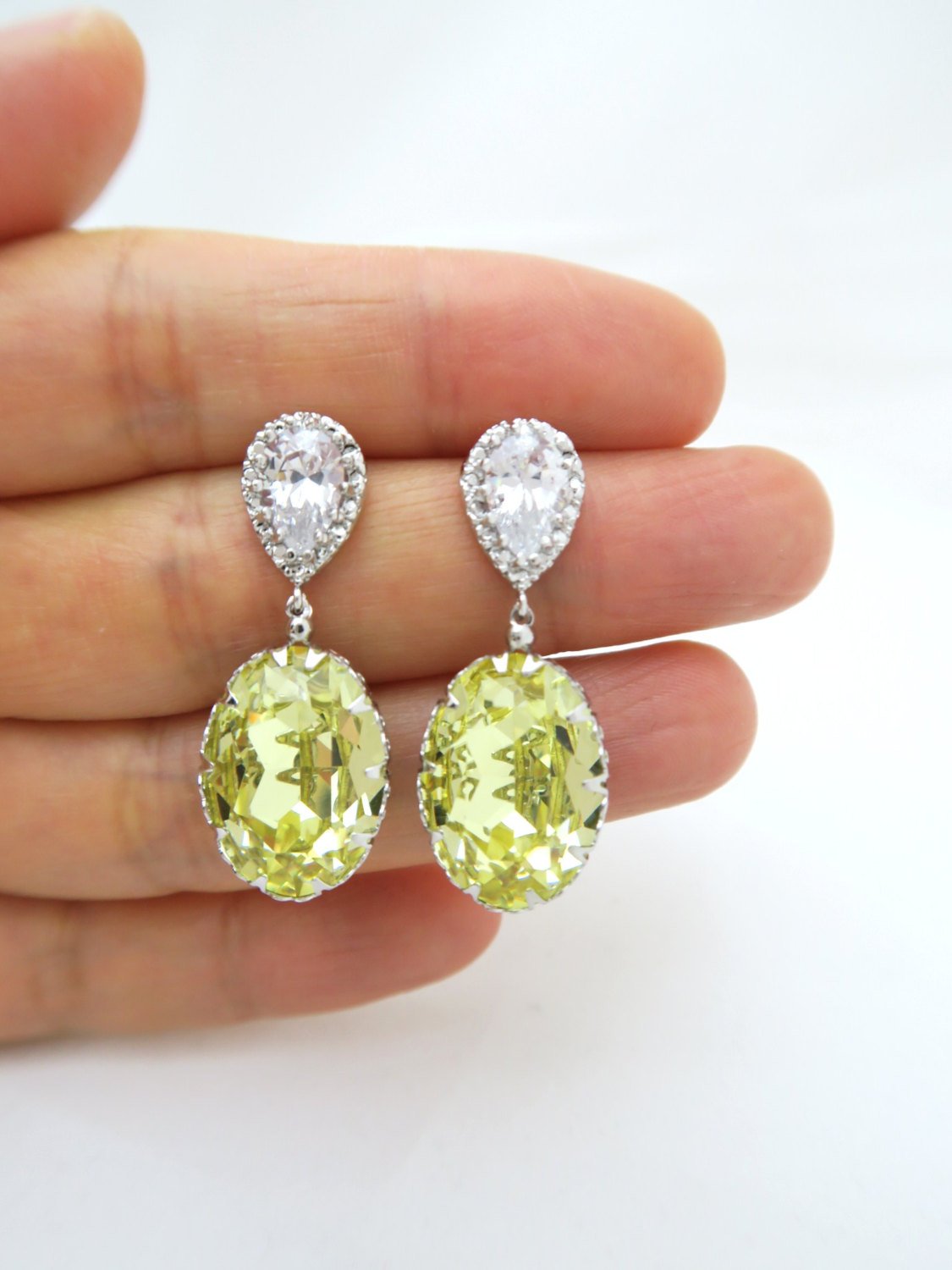 Light Yellow Earrings Swarovski Oval Jonquil Crystal Earrings Wedding Jewelry Bridesmaid Gift Bridal Earrings Bridesmaid Earrings (e184)