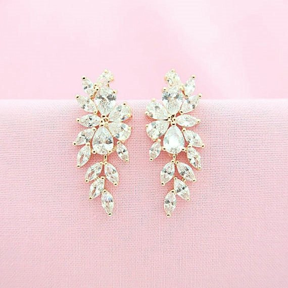 Rose Gold Earrings Bridal Crystal Earrings Wedding Jewelry Cubic Zirconia Stud Earrings Multi-stone Cluster Earrings Bridesmaids Gift (e194)