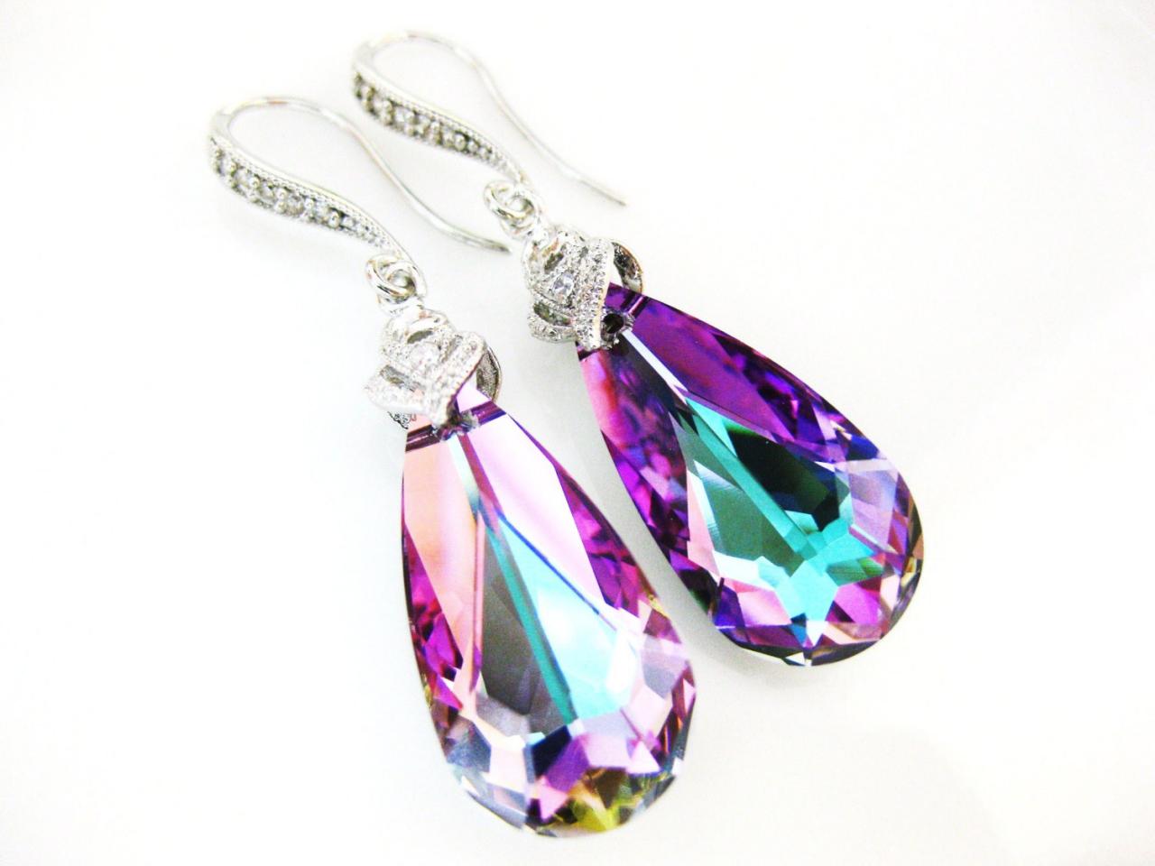 Purple Crystal Earrings Swarovski Vitrail Light Crystal Teardrop Earrings Bridesmaid Gift Wedding Jewelry Bridal Drop Earrings (e025)