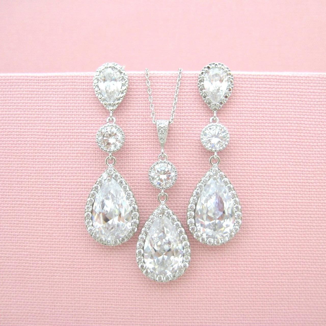Bridal Clear Crystal Earrings Lux Cubic Zirconia Teardrop Earrings Bridesmaid Gift Wedding Jewelry Set Long Bridal Earrings (e006)