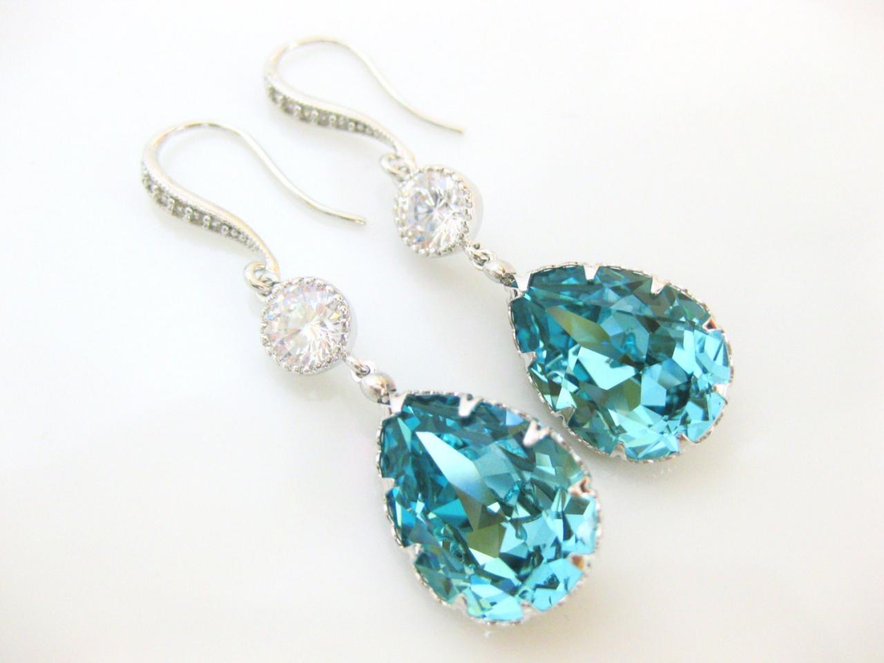 Teal Blue Earrings Swarovski Crystal Light Turquoise Earrings Blue Earrings Wedding Earrings Bridal Earrings Bridesmaid Gift (e134)