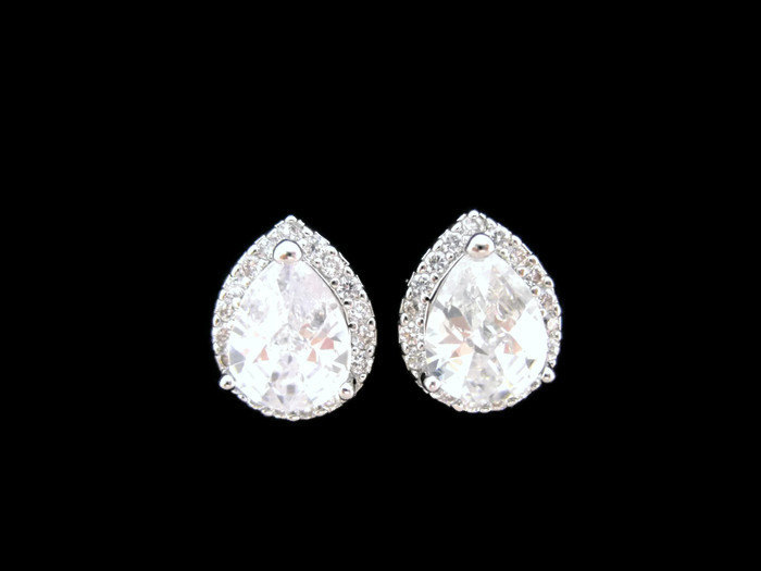 Bridal Crystal Stud Earrings Cubic Zirconia Teardrop Earrings Wedding Jewelry Bridesmaid Gift Mother Of The Bride Rhinestone Earrings (e010)