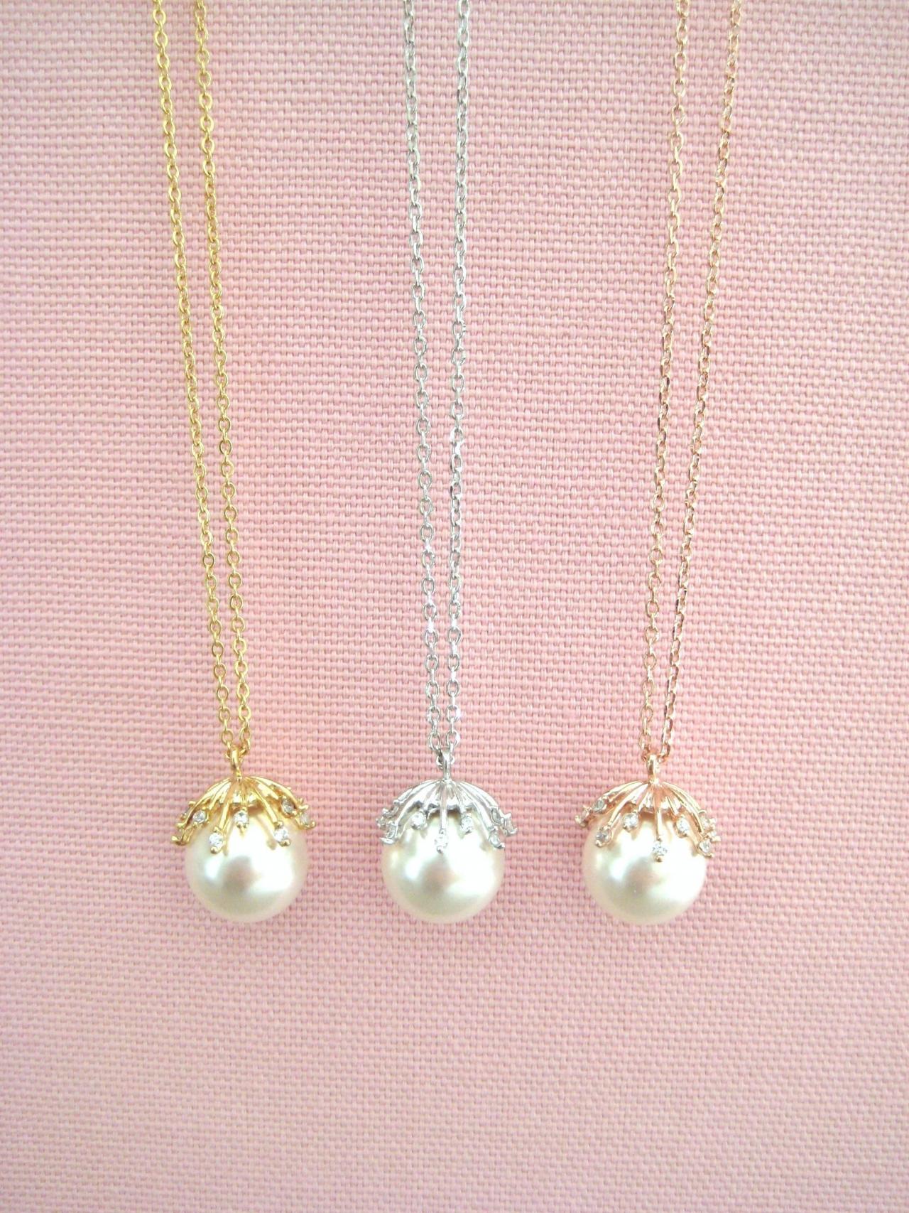 Bridal Pearl Necklace Rose Gold Swarovski Pearl Starburst Charm Wedding Pearl Bridesmaid Gift Birthday Gift Single Pearl Necklace (N301)