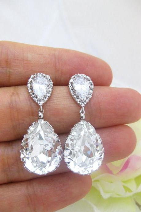 Bridal Crystal Earrings Wedding Jewelry Swarovski Crystal Teardrop Earring Bridesmaid Gift Bridal Party Earrings Drop Bridal Earrings (e008)