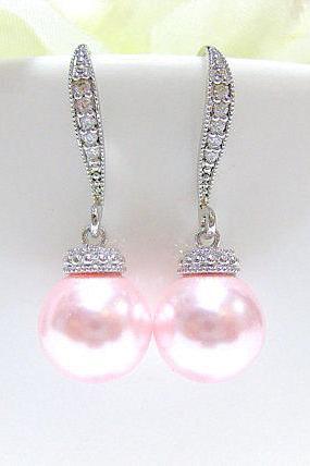 Blush Pink Earrings Wedding Pearl Jewelry Swarovski 10mm Rosaline Pearl Light Pink Pearl Earrings Bridesmaids Gift Wedding Jewelry (E005)