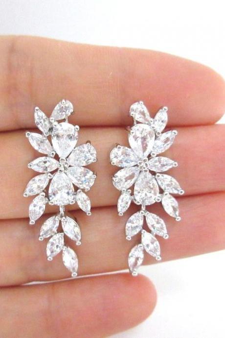 Bridal Crystal Earrings Wedding Jewelry Cubic Zirconia Stud Earring Multi-stone Cluster Earrings Bridesmaids Gift Chandelier Earrings (e194)