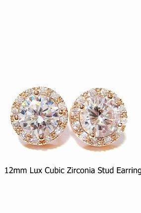 Bridal Crystal Earrings Lux Cubic Zirconia Stud earrings 12mm Round Halo Vintage Style Button Earrings Wedding Jewelry (E218)