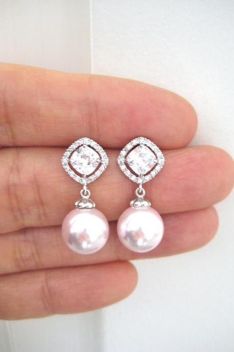 Bridal Pearl Earrings Wedding Pearl Jewelry Swarovski 10mm Round Pearl Cubic Zirconia Earrings Mother of the Bride Bridesmaid Gift (E152)